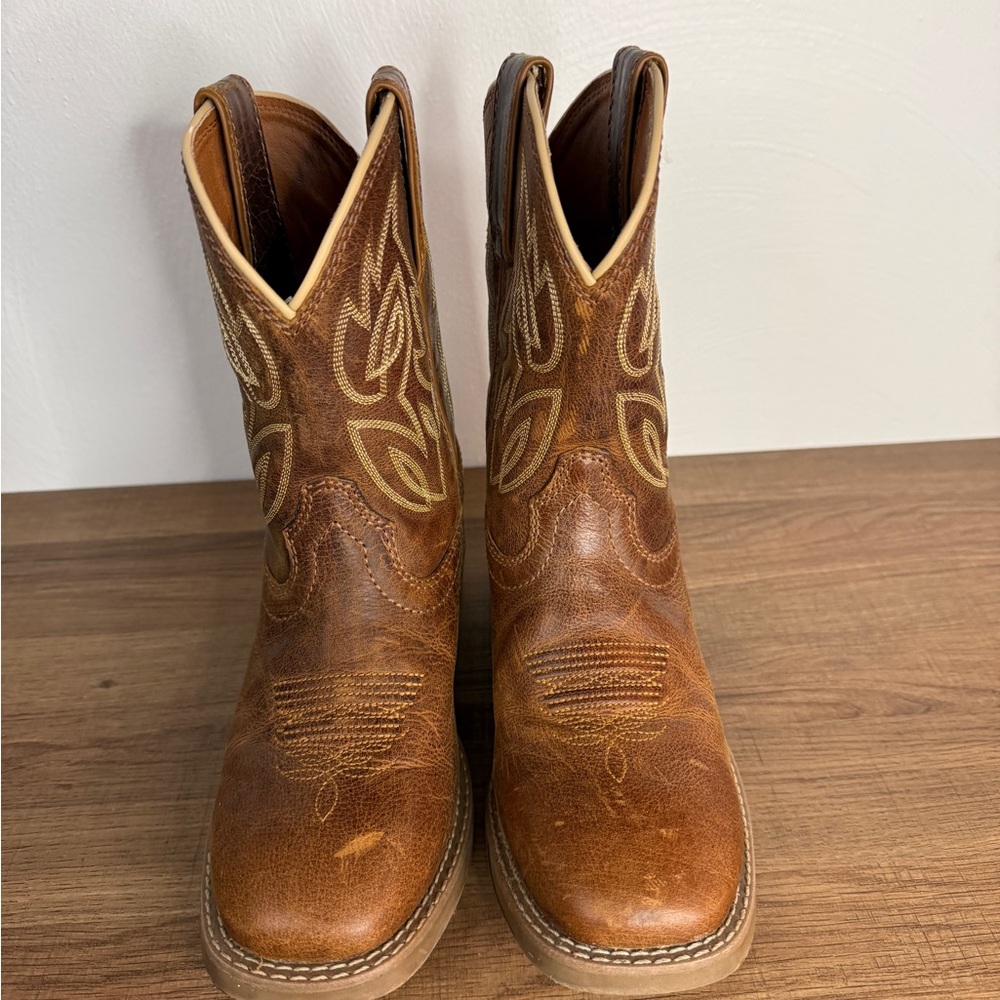 Justin Kids Western Boots Size 2D Brown Leather Cowboy Unisex